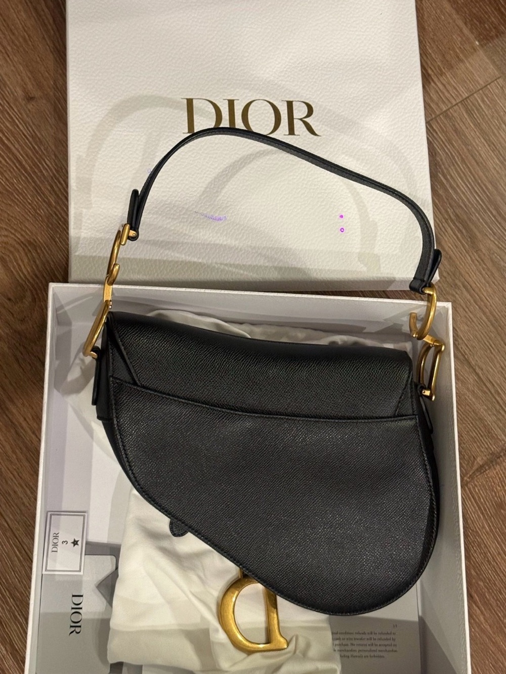 CHRISTIAN DIOR Black Leather Saddle Bag Mini size Gold Hardware Iconic NEW